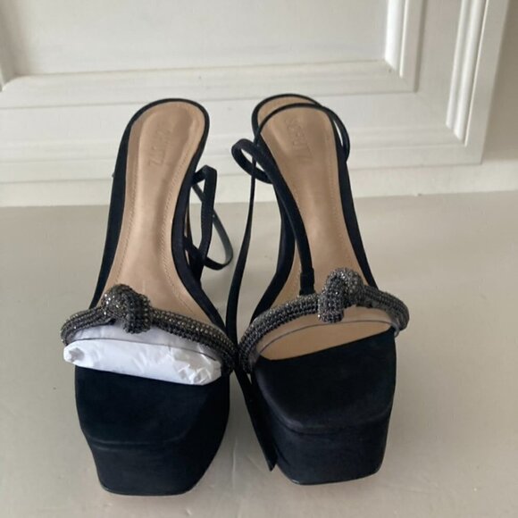 Schutz Peaky Embellished Black Suede Heeled Sandals Sz 9.5 - Picture 4 of 8